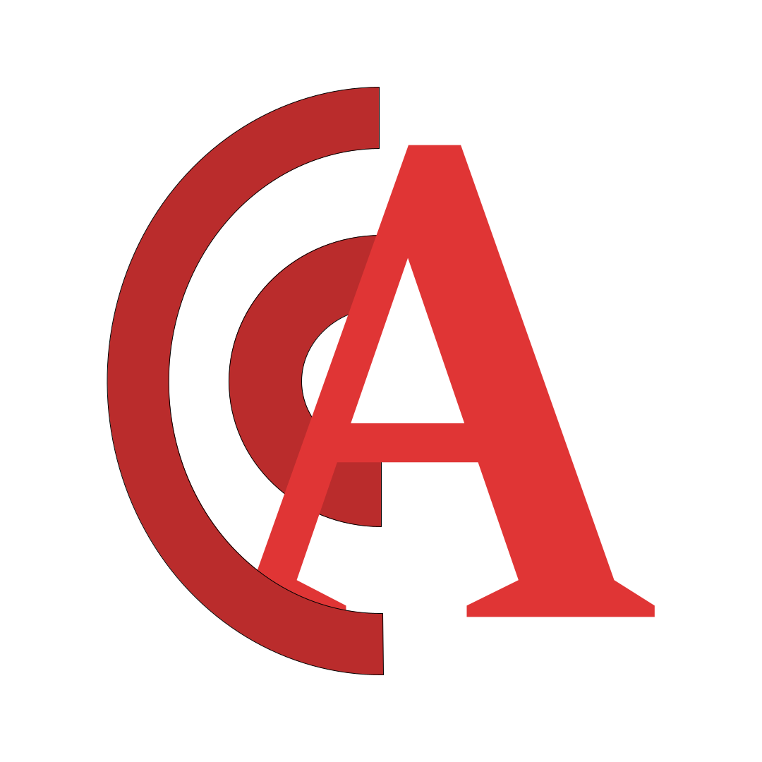 A capital A with sound waves emenating left to create a silloutte of an O